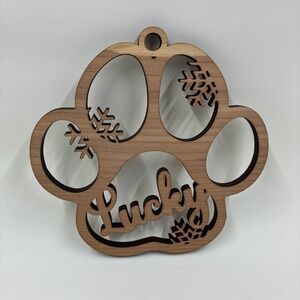 Dog Paw Snowflake Wood Ornament Handcrafted NEW Personalized - Lucky